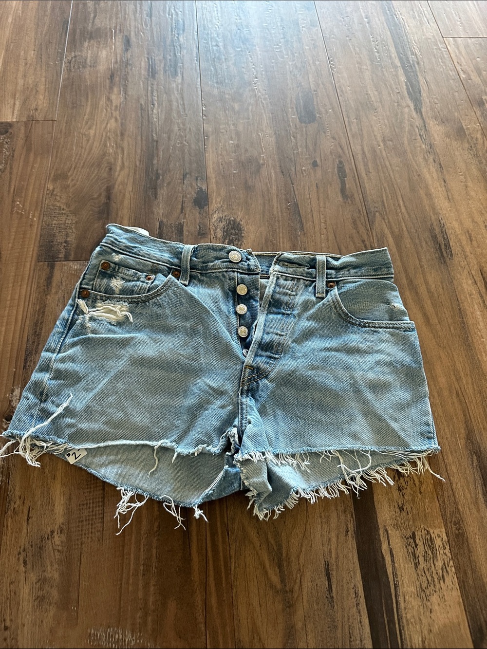 Levi's Light Blue Distressed Button-Fly Denim Cutoff Shorts